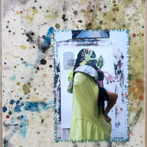 o.T. aus der Serie "studiojumps", Fotografie auf bemalter Leinwand, genäht, 1/3, ca 38cm x 32cm, 2018
